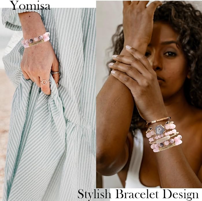 Yomisa 5PCS 6PCS Natural Boho Beaded Bracelets/Bangle for Women Men,Healing Turquoise Jasper Agate Crystal Gemstone Stone Chakra Multilayer Wrap Bohemian Handmade Jewelry Beads Stretch Bracelet Set