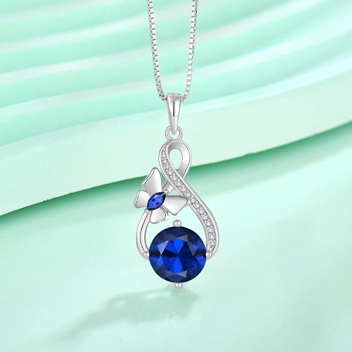 Butterfly Necklaces for Women 925 Sterling Silver Infinity Pendant Necklace Birthstone Jewelry Gifts for Her