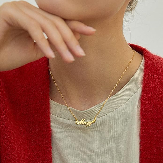 Custom4U Custom Name Necklace for Women, Personalized 1-5 Name Necklace, Sterling Silver/Stainless Steel 14K Gold Plated Nameplate Necklaces, Gift for Mom Wife Anniversary Birthday with Box