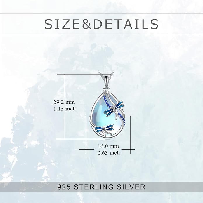KQF Dragonfly/Butterlfy/Cat/Jellyfish/Bunny/Axolotl/Bee/Mermaid/Hummingbird/Elephant Necklace for Women Sterling Silver Moonstone Pendant Necklace Dragonfly Jewelry Gifts for Women