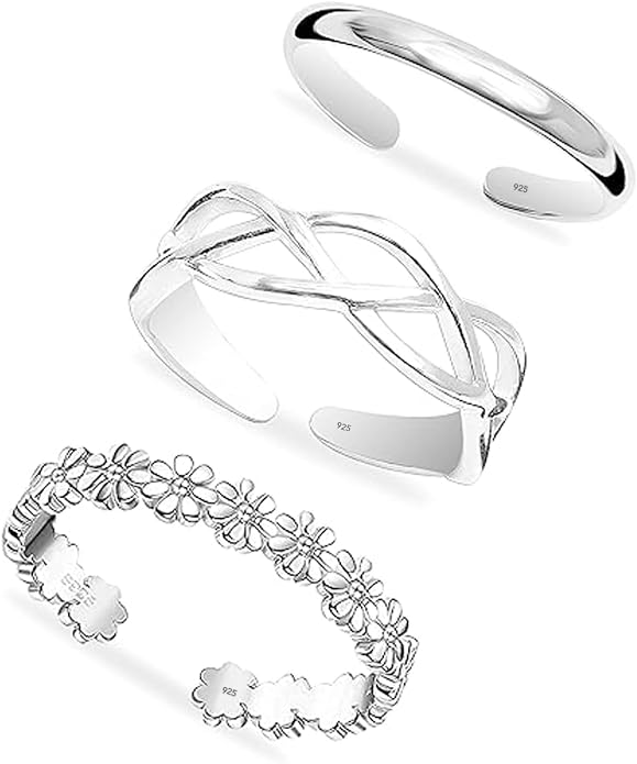Charmsy 925 Sterling Silver Toe Rings for Women | Minimalist Open Adjustable Toe-Rings Band | Women's Cuff Toe Ring Summer Beach Foot Jewelry