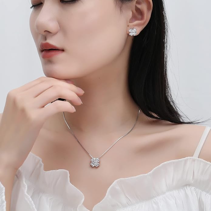 JIANGXIN Colorful Birthstone 925 Sterling Silver Handmade Pendant Necklace for Women Lucky Four Leaf Clover Plant Shamrock Jewelry Rhodium Plated