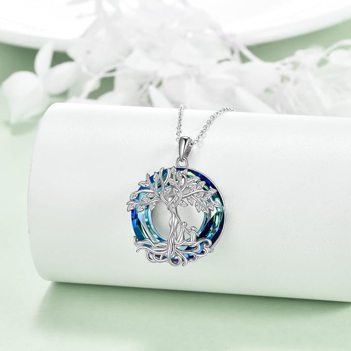 ONEFINITY Tree of Life Necklace for Women Sterling Silver Abalone Shell Crystal Tree of Life Pendant Necklace Family Tree Jewelry for Mom Daughter Sister Girls Christmas Gifts