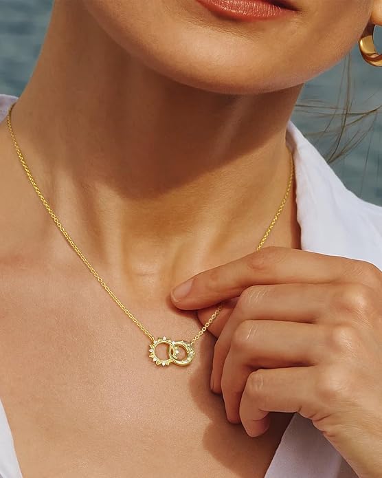 Celestial Necklace for Women: 14K Gold Plated Compass Sun Star Moon Phase Pendant, Boho Spiritual Gemstone Jewelry Anniversary Graduation Birthday Christmas Gift for Her Wife Girlfriend Daughter