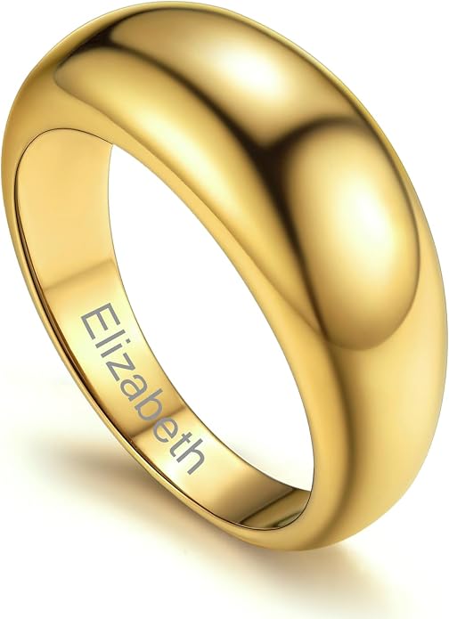 GOLDCHIC JEWELRY Chunky Dome Ring for Women, Stainless Steel Bold Stacking Croissant Statement Ring For Men (Size 7-12, Custom)