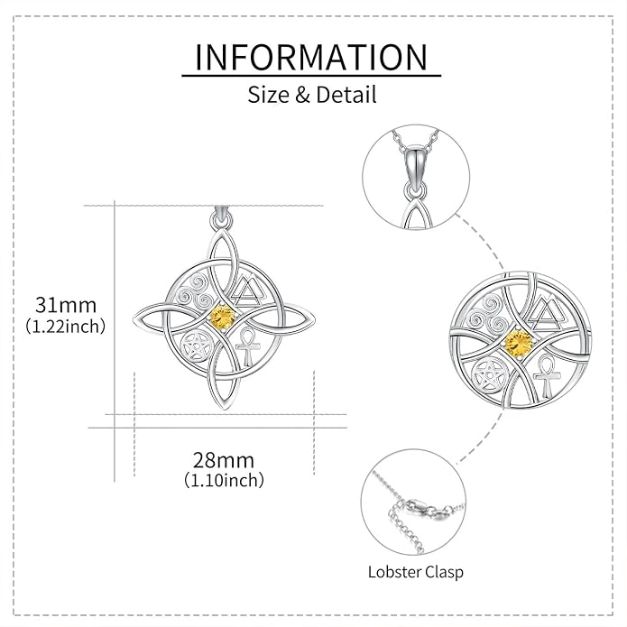 YAFEINI Sterling Silver Witches Knot Pendant Necklace - Celtic Cross Witch Jewelry Amulet Gifts for Women