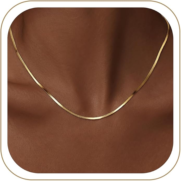 WomenGifts 14K Gold Silver Plated Herringbone Necklace for Women, Dainty Snake Chain Choker, Trendy Simple Long Layered Jewelry Non Tarnish, 3/4/5/8mm,14,16,18,20,22,24,26 Inch Thin & Chunky Options