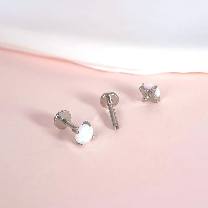 Limerencia 2Pcs 18g Titanium Internally Threaded Tragus Piercing Jewelry Nose Studs Flat Back Earrings Labret, Lip, Helix, Cartilage, Conch, Medusa Piercing for Women Men Sensitive Ears