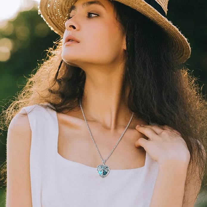 EUDORA Tree of Life Necklace with Moonstone Amethyst Obsidian Turquoise Healing Crystal for Women, Silver Plated Copper Mother Tree of Life Pendant Amulet Energy Jewelry, Gift for Women Mom, 20"+2"