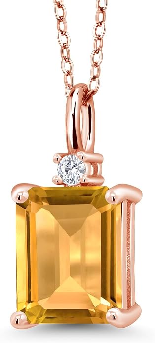 Gem Stone King 925 Sterling Silver Gemstone Birthstone Pendant Necklace for Women | Emerald Cut 10X8MM and Round 2MM | With 18 Inch Chain | Fine Jewelry for Her Mom Wife