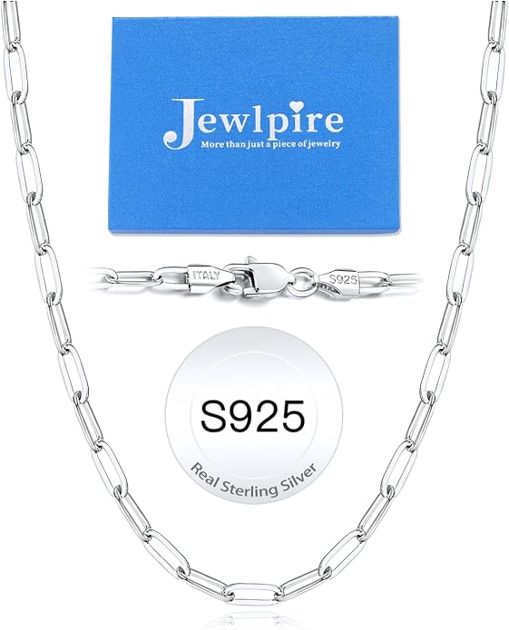 Jewlpire 14K Gold Plated 925 Sterling Silver Paperclip Chain Necklace for Women, 4mm 5mm Shiny & Sturdy Women's Chain Necklaces 16 18 20 22 24 26 Inch