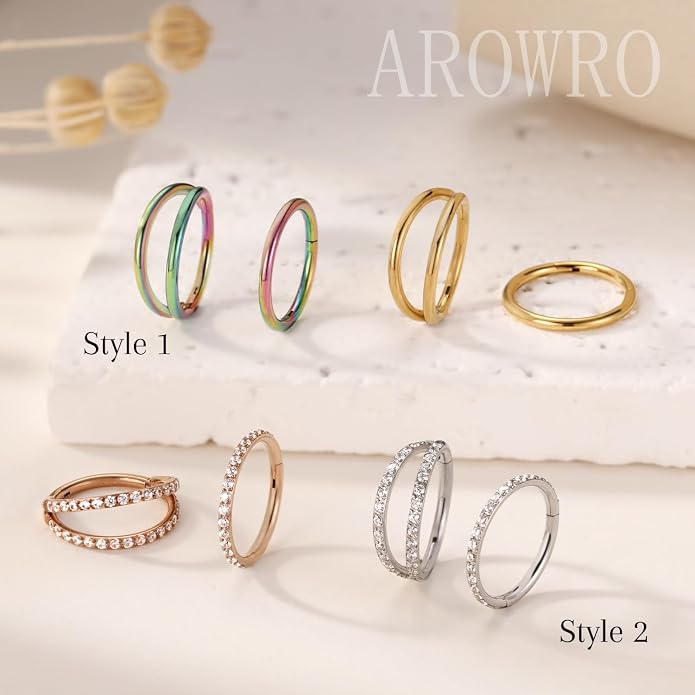 AROWRO Conch Piercing Jewelry Septum Jewelry Nose Rings Hoops 20G 18G 16G 316L Surgical Steel Hinged Segment Ring Hoop Helix Daith Rook Tragus Cartilage Piercing Jewelry