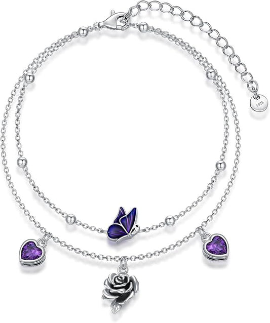 Ankle Bracelets for Women, 925 Sterling Silver Infinity/Heart/Pineapple/Butterfly/Turtle/Evil Eye/Sand Dollar Anklets Waterproof, Christmas Birthday Bracelet Anklets Jewelry Gift Adjustable