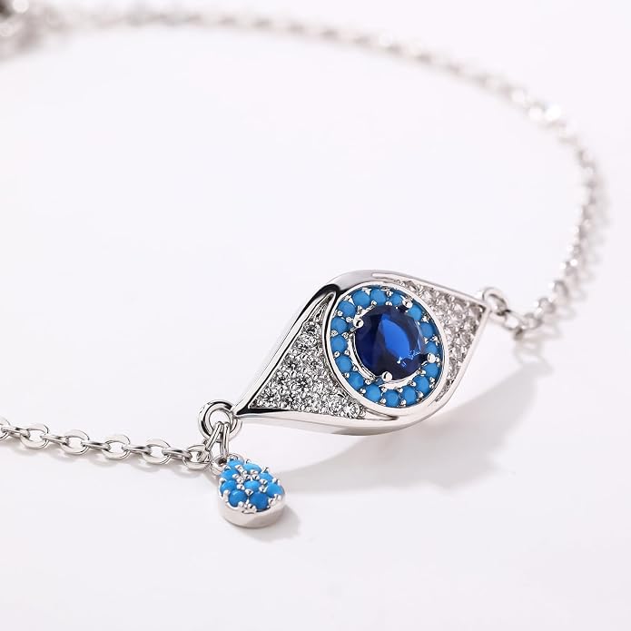 Evil Eye Bracelets for Women Gold Plated Dainty Chain Zirconia Turquoise Charm Adjustable Protective Lucky Link Bracelet Jewelry for Best Friends Sister Travel Birthday Just Because Gift
