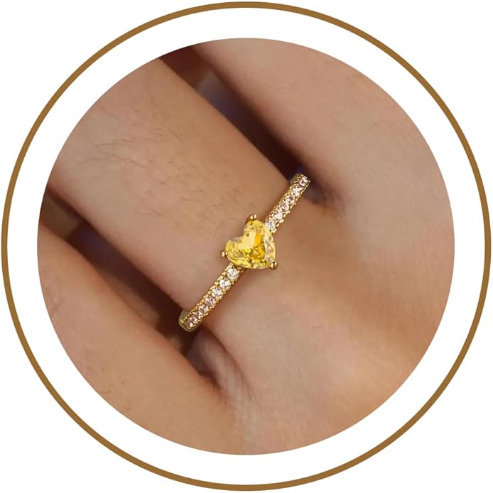 Honsny Heart Birthstone Gold Rings for Women Non Tarnish 14K Gold Plated Stackable CZ Gemstone Emerald Pinky Ring Dainty Engagement Promise Rings for Her Waterproof Jewelry Graduation Gifts Size 6-10