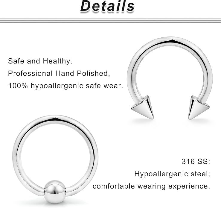 00G 0G 2G 4G 6G 8G 10G 12G 14G 16G Septum Rings Silver Black Surgical Steel Heavy Gauges Earrings Stretching kit Eyebrow Lip Septm Nose Rings Helix Tragus Daith Rook Earrings Hoops 10mm-19mm