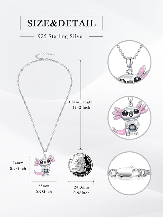 Dorunmo Axolotl Necklace 925 Sterling Silver Axolotl Birthstone Pendant Cute Animal Axolotl Jewelry Gifts for Women