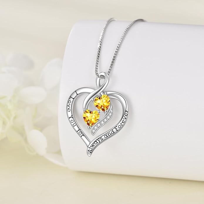 Hancock Forever Love Heart Birthstone Necklaces for Women 925 Sterling Silver Women Pendant Necklace, Mother’s Day Birthday Anniversary Jewelry Gift for Woman Mother Mom Wife Her