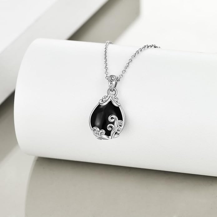 POPLYKE Sterling Silver Gemstone Teardrop Pendant Necklace Crystal Jewelry for Women