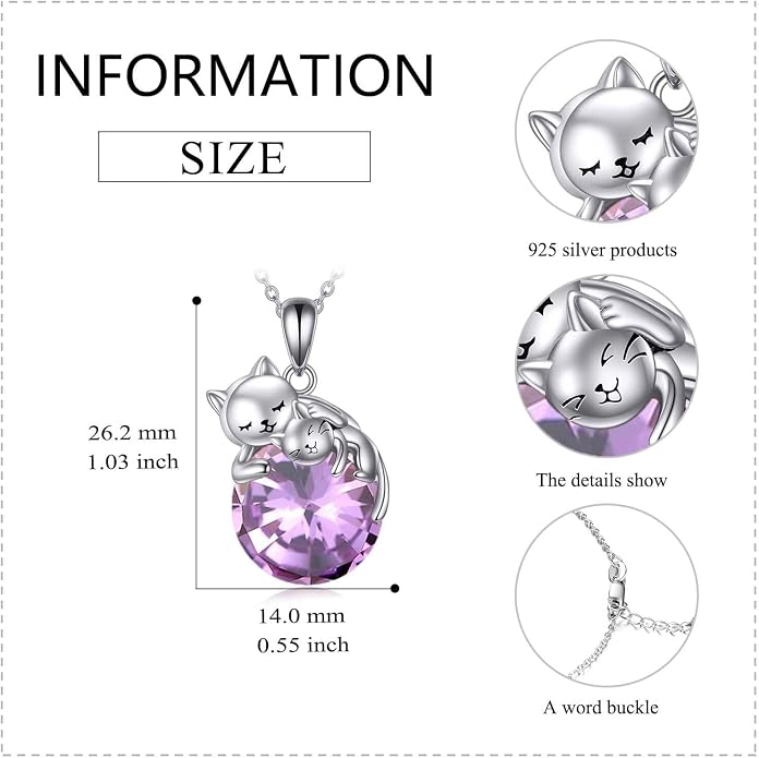 Cat Necklace Sterling Silver Cat Zircon Pendant Gothic Jewelry for Women Animal Lovers Gifts