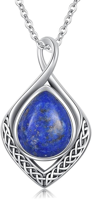 PELOVNY Celtic Knot Necklaces for Women 925 Sterling Silver Gemstone/Birthstone Teardrop Infinity Necklace Irish Celtic Pendant Jewelry Gifts for Mom Daughter Wife
