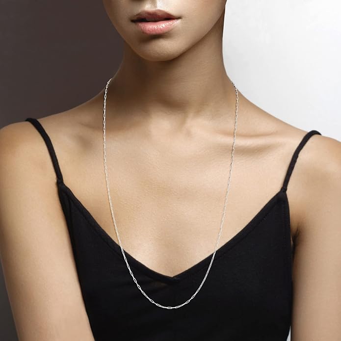 Miabella Italian Solid 925 Sterling Silver, 18Kt Gold Plated 2mm Paperclip Link Chain Necklace for Women, Made in Italy