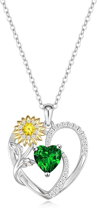 Anniversary Birthday Gifts for Women - Heart Birthstone Necklace: 925 Sterling Silver Rose/White/Yellow Gold Pendant Necklaces Gold Jewelry Gift for Wife Girlfriend Mom Daughter Grandma
