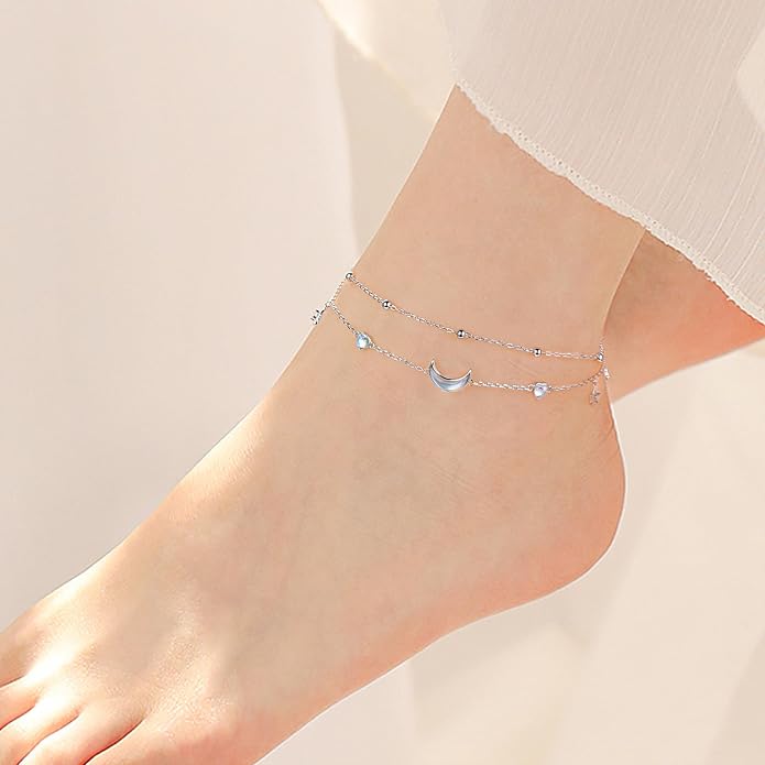 S925 Sterling Silver Ankle Bracelets Butterfly/Evil Eye/Anchor/infinity/Beach Anklet for Women Opal Moonstone Foot Chain Beach Jewelry