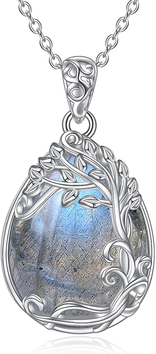 YAFEINI 925 Sterling Silver Moonstone Necklace Filigree Teardrop Pendant Necklace Jewelry for Women Girls