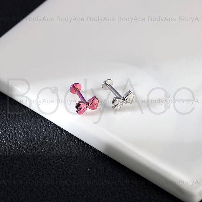F136 Titanium Body Piercing Studs, Internally Threaded Star Lip Ring Bow Conch Tragus Stud, 16G Flat Back Cartilage Earring Studs with Piercing Taper