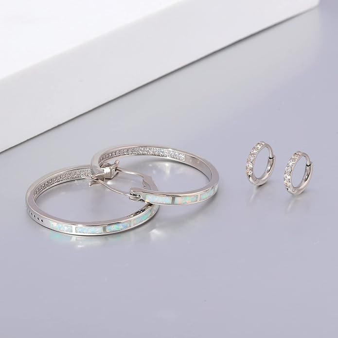 CiNily Opal Hoop Earrings,Women Jewelry Rhodium Plated/Rose Gold or Yellow Gold Plated Gemstone Big Hoop Earrings 32mm