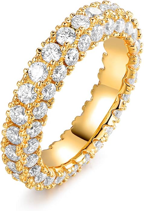 Barzel Womens 3 Row Eternity Ring Wedding Band 18k White Gold or Rose Gold Plated Cubic Zirconia Eternity Band Ring Jewelry