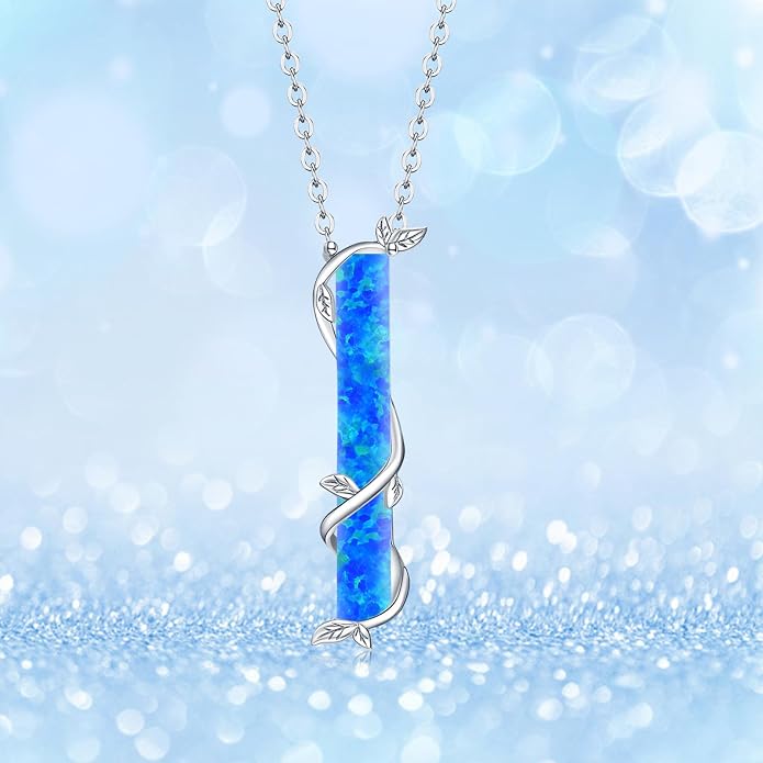 Bar Opal Leaf Necklace For Women S925 Sterling Silver White Opal Pendant with Leaf Charm Bar Pendant Jewelry Gift For Mom Daughter Wife