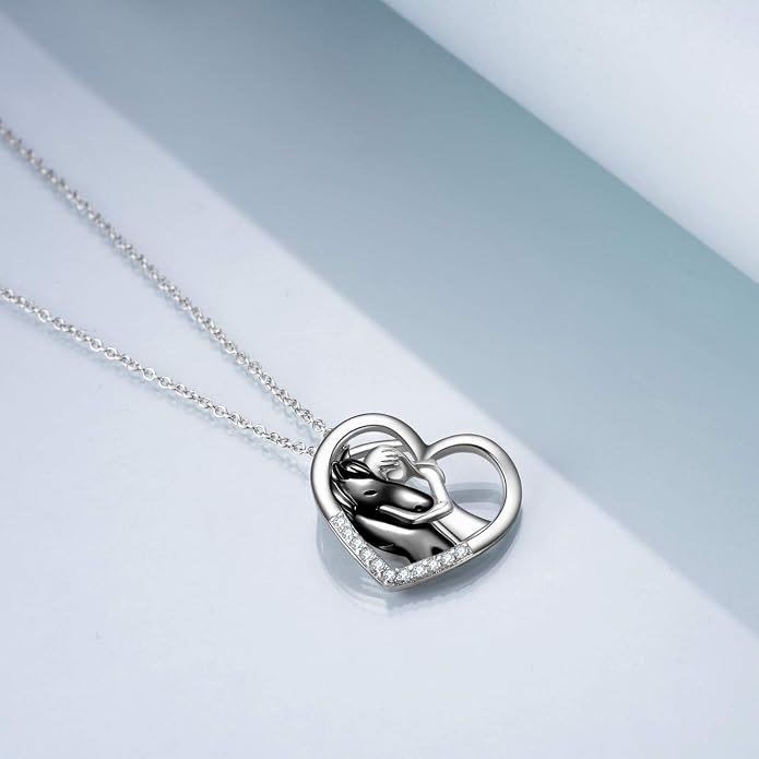 YFN Horse Pendant Necklace Jewelry 925 Sterling Silver Women Embrace Horse Gift For Women