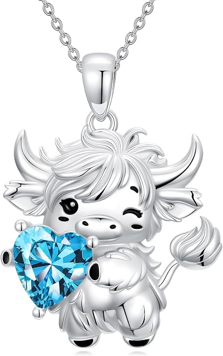 PELOVNY Teddy Bear Necklace for Women 925 Sterling Silver Bear/Highland Cow/Fox/Cat/Axolotl Birthstone Necklace Christmas Birthday Jewelry Gifts for Mom Daughter Wife Sister
