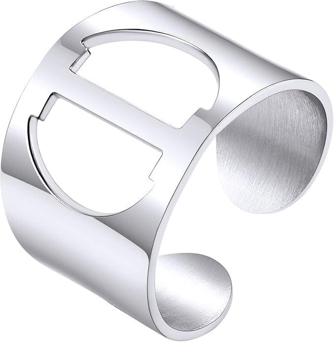 KeyStyle Bold Initial Letter Rings Adjustable, GoldChic Jewelry Women Gold Statement Ring Personalized Engraved Women’s Open Signet Ring for Party (Gold, White Gold, Black)