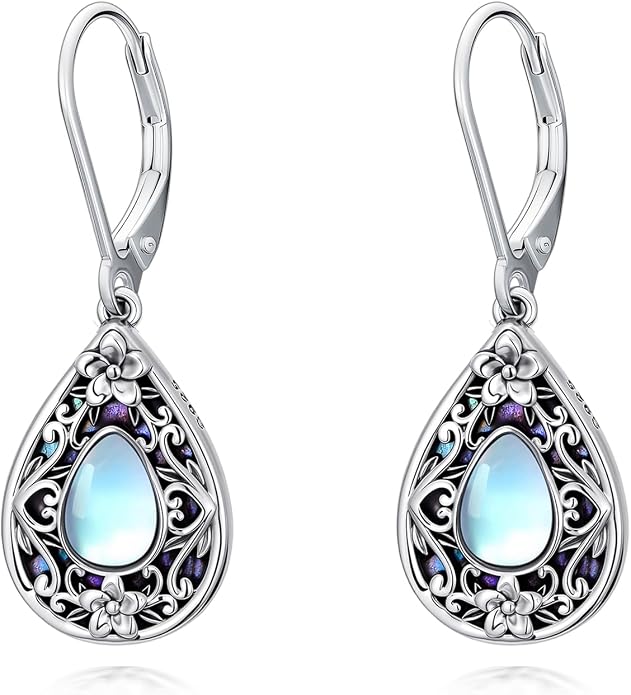 Flower Earrings 925 Sterling Silver Flower Teardrop Leverback Dangle Earrings Jewelry Gifts for Women Girls