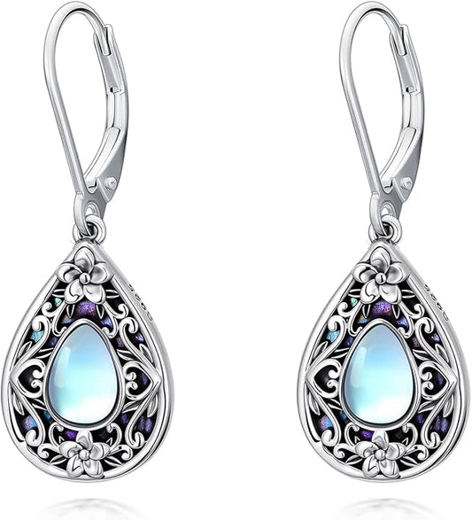 Flower Earrings 925 Sterling Silver Flower Teardrop Leverback Dangle Earrings Jewelry Gifts for Women Girls