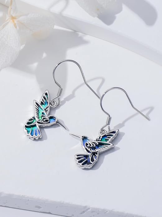 Midari Hummingbird/Butterfly/Lotus Earrings for Women 925 Sterling Silver Abalone Shell Animal Earrings Dangle for Women Abalon Moonstone Jewelry Gifts for Women Mom