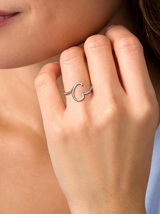 SILVERCUTE S925 Initial Rings, Adjustable Size 6-12 Statement Alphabet Letter A-Z Jewelry Personalized Twisted Initials Rings Sterling Silver Stacking Ring for Women