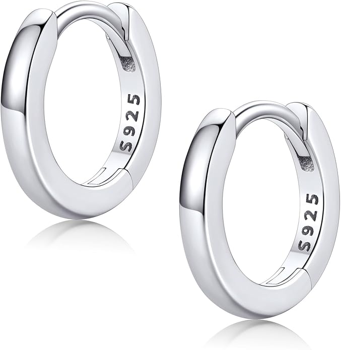 FaithHeart 925 Sterling Silver Huggie Hoop Earrings, Silver Small Hoop Earring for Women, 14K Gold/Black/Rose Gold Hypoallergenic Cartilage Earrings for Women 6/8/10/12/14/16/18/20mm