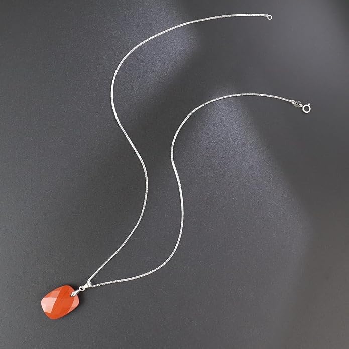 iSTONE 925 Sterling Silver Natural Crytral for Womens Pendant Necklace, Gemstone Birthstone with 17.8" Silver Chain Ladies