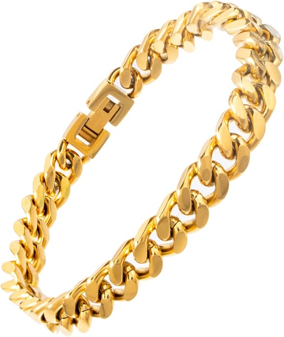 Stainless Steel 8mm Cuban Link Bracelet for Men/Women/Boy,Silver/18K Gold Plated 7/8/9 inch Fashion HIP HOP Jewelry Bracelet for Gifts