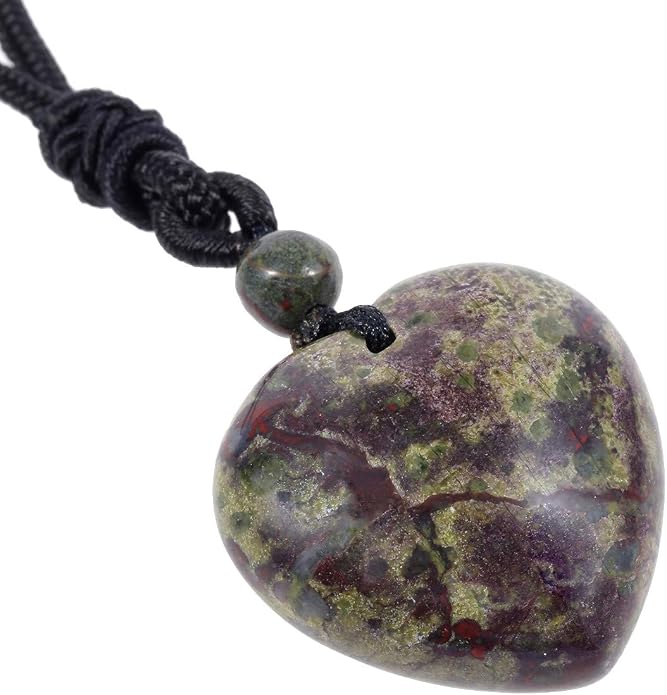 TUMBEELLUWA Carved Stone Heart Shape Necklace Chakra Quartz Pendant with Cord Amulet Healing Crystal Jewelry for Unisex
