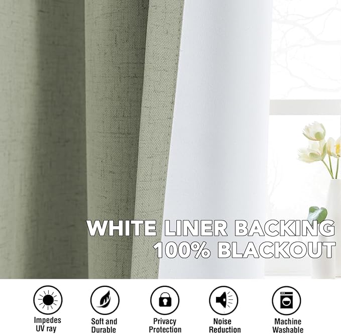 H.VERSAILTEX Linen Curtains 100% Blackout Curtains for Bedroom 63 inch Long Full Light Blocking Nature Linen Blended Window Curtains for Living Room Nickel Grommet (2 Panels, Heathered Tea)
