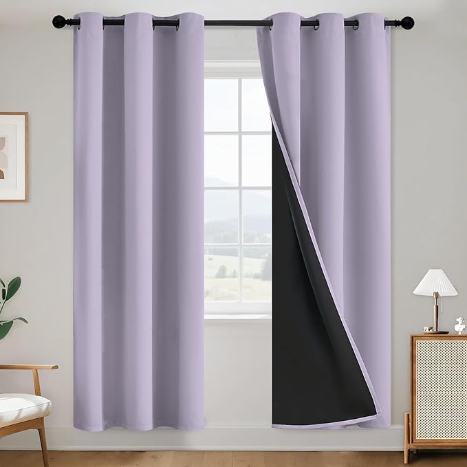 SimpleHome Lilac 100% Blackout Curtains Room Darkening Living Room 72 Inch | Curtains for Bedroom,Thermal Insulated Grommet Window Drapes,Curtains for Living Room with Black Back,38 x 72 Inch,2 Panels