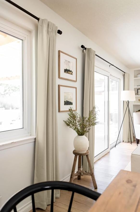 100% Blackout Shield Linen Blackout Curtains for Bedroom 102 Inches Long, Back Tab/Rod Pocket Living Room Drapes, Thermal Insulated Blackout Curtains 2 Panels Set, 50" W x 102" L, NaturalFlax