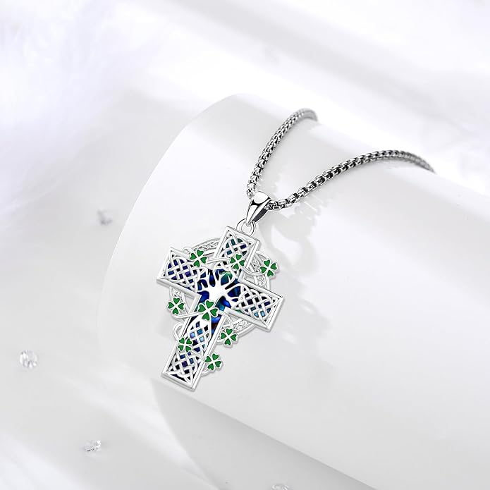 Celtic Cross Tree of Life Necklace for Women Sterling Silver Thor Hammer Tree of Life Pendant Irish Knot Cross Amulet Tree of Life Jewelry