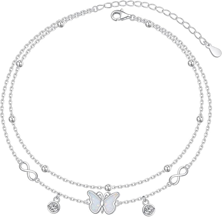 Anklets for Women 925 Sterling Silver Blue Evil Eye Infinity Butterfly Adjustable Multilayer Layered Summer Beach Ankle Bracelet Foot Chain Jewelry for Women