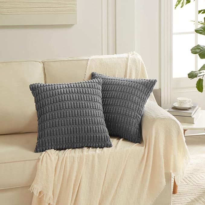 Fancy Homi 4 Packs Decorative Throw Pillow Covers for Living Room Couch Bed, Modern Farmhouse Boho Home Décor Accent Cushion Case, 18" x 18", Dark Gray